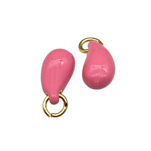 Copper Teardrop Pendant Pink Enamel Gold Plated, approx 6-12mm [FN39913]