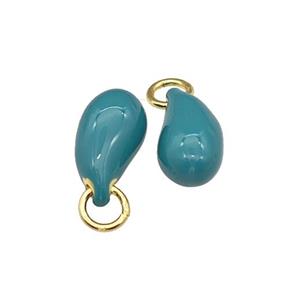 Copper Teardrop Pendant Teal Enamel Gold Plated, approx 6-12mm [FN39914]