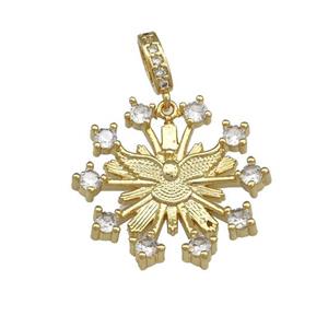 Copper Flower Pendant Pave Zircon Angel Wings Gold Plated, approx 25mm [FN39925]