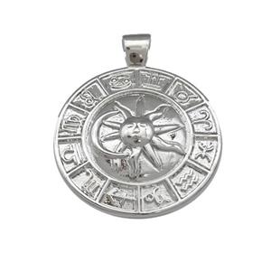 Zodiac Horoscope Charms Copper Sun Moon Pendant Circle Platinum Plated, approx 28mm [FN39926]