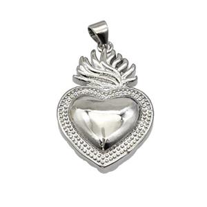 Sacred Heart Charms Copper Pendant Platinum Plated, approx 19-27mm [FN39944]