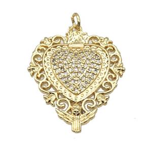 Copper Heart Pendant Micro Pave Zirconia Gold Plated, approx 24-30mm [FN39949]