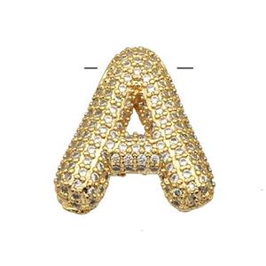 Copper Pendant Micro Pave Zirconia Letter-A Gold Plated, approx 16-22mm [FN39952]