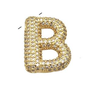 Copper Pendant Micro Pave Zirconia Letter-B Gold Plated, approx 16-22mm [FN39953]