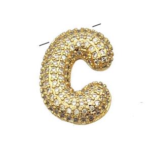 Copper Pendant Pave Zircon Letter-C Gold Plated, approx 16-22mm [FN39954]