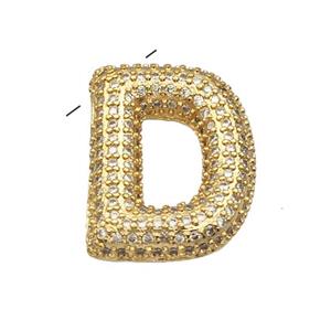 Copper Pendant Pave Zircon Letter-D Gold Plated, approx 16-22mm [FN39955]