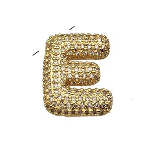 Copper Pendant Pave Zircon Letter-E Gold Plated, approx 16-22mm [FN39956]
