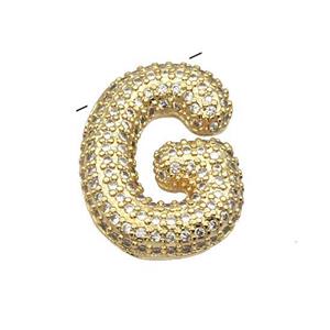 Copper Pendant Pave Zircon Letter-G Gold Plated, approx 16-22mm [FN39958]