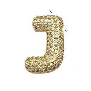 Copper Pendant Pave Zircon Letter-J Gold Plated, approx 16-22mm [FN39961]