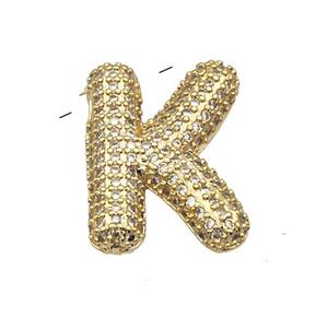 Copper Pendant Pave Zircon Letter-K Gold Plated, approx 16-22mm [FN39962]