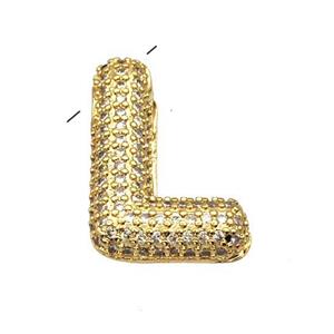 Copper Pendant Pave Zircon Letter-L Gold Plated, approx 16-22mm [FN39963]