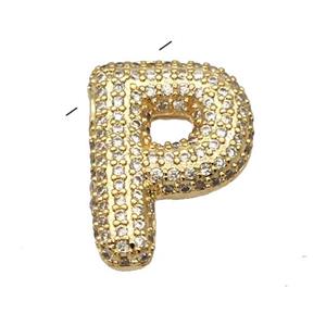 Copper Pendant Pave Zircon Letter-P Gold Plated, approx 16-22mm [FN39967]