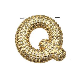 Copper Pendant Pave Zircon Letter-Q Gold Plated, approx 16-22mm [FN39968]