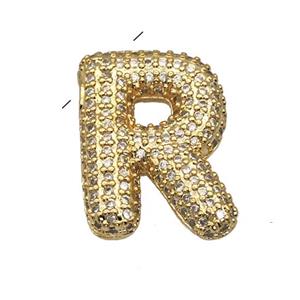 Copper Pendant Pave Zircon Letter-R Gold Plated, approx 16-22mm [FN39969]