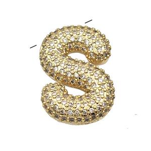 Copper Pendant Pave Zircon Letter-S Gold Plated, approx 16-22mm [FN39970]