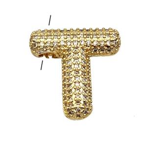 Copper Pendant Pave Zircon Letter-T Gold Plated, approx 16-22mm [FN39971]
