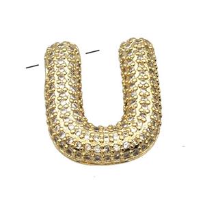 Copper Pendant Pave Zircon Letter-U Gold Plated, approx 16-22mm [FN39972]
