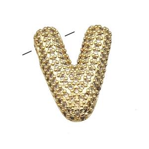 Copper Pendant Pave Zircon Letter-V Gold Plated, approx 16-22mm [FN39973]