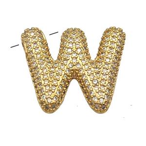 Copper Pendant Pave Zircon Letter-W Gold Plated, approx 16-22mm [FN39974]