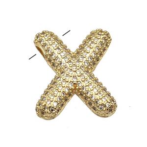 Copper Pendant Pave Zircon Letter-X Gold Plated, approx 16-22mm [FN39975]