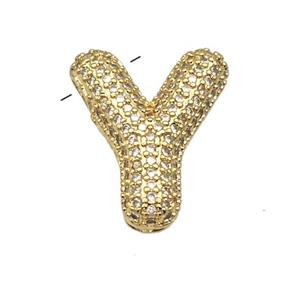 Copper Pendant Pave Zircon Letter-Y Gold Plated, approx 16-22mm [FN39976]