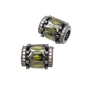 Copper Tube Beads Pave Olive Zircon Large Hole Black Plated, approx 9x12mm, 5mm hole [FN39978]