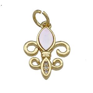 Fleur De Lis Copper Pendant Pave Shell Zirconia 18K Gold Plated, approx 11-14mm [FN39979]