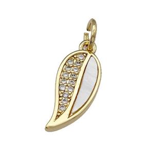 Copper Leaf Pendant Pave Shell Zirconia 18K Gold Plated, approx 7-14mm [FN39980]
