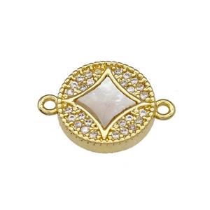 Copper Coin Connector Pave Shell Zirconia Star 18K Gold Plated, approx 11.5mm [FN39983]
