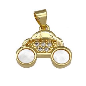 Copper Car Charms Pendant Pave Shell Zirconia 18K Gold Plated, approx 12-16mm [FN39987]