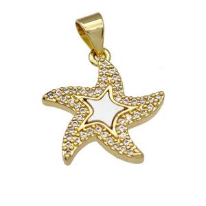 Copper Starfish Pendant Pave Shell Zirconia 18K Gold Plated, approx 17mm [FN39988]