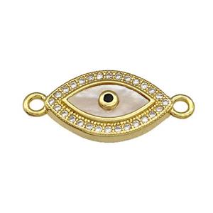 Evil Eye Charms Copper Connector Pave Shell Zirconia 18K Gold Plated, approx 10-17mm [FN39990]