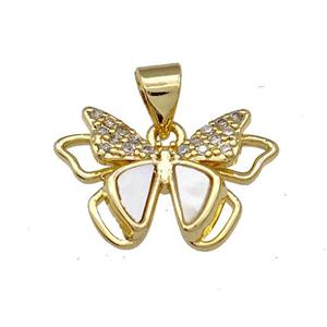 Copper Butterfly Pendant Pave Shell Zirconia 18K Gold Plated, approx 12-18mm [FN39991]