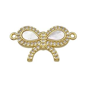 Copper Bowknot Pendant Pave Shell Zirconia 18K Gold Plated, approx 15-20mm [FN39993]