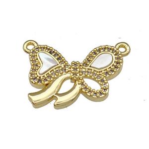 Copper Bowknot Pendant Pave Shell Zirconia 2loops 18K Gold Plated, approx 15-20mm [FN39994]