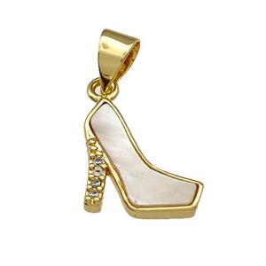 High-heel Shoe Charms Copper Pendant Pave Shell Zirconia 18K Gold Plated, approx 10-12mm [FN39995]