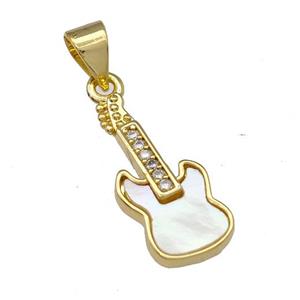 Copper Guitar Pendant Micro Pave Shell Zirconia 18K Gold Plated, approx 8-19mm [FN39997]