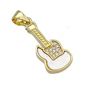 Copper Guitar Pendant Micro Pave Shell Zirconia 18K Gold Plated, approx 9-20mm [FN39998]