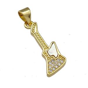 Copper Guitar Pendant Micro Pave Shell Zirconia 18K Gold Plated, approx 9-19mm [FN40000]