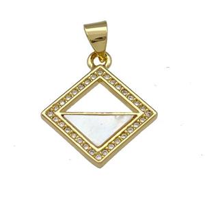 Copper Square Pendant Pave Shell Zirconia 18K Gold Plated, approx 17mm [FN40003]