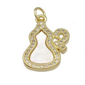 Copper Gourd Pendant Pave Shell Zirconia 18K Gold Plated, approx 15-18mm [FN40004]