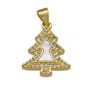 Christmas Tree Charms Copper Pendant Pave Shell Zirconia 18K Gold Plated, approx 15-17mm [FN40005]