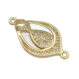 Copper Teardrop Connector Pave Shell Zircon 18K Gold Plated, approx 15-21mm [FN40007]