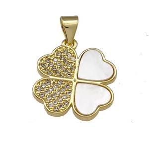 Copper Clover Pendant Pave Shell Zirconia 18K Gold Plated, approx 16mm [FN40010]