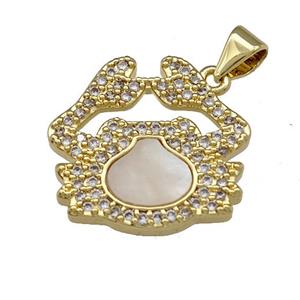Crab Charms Copper Pendant Pave Shell Zirconia 18K Gold Plated, approx 18-20mm [FN40012]