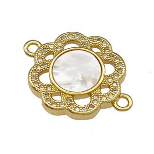 Copper Flower Connector Pave Shell Zirconia 18K Gold Plated, approx 18mm [FN40017]