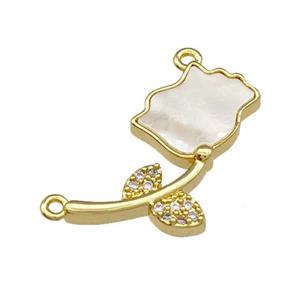 Copper Flower Pendant Pave Shell Zirconia 2loops 18K Gold Plated, approx 12-20mm [FN40018]