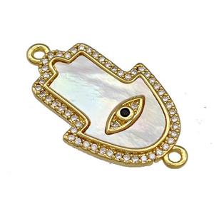 Copper Hamsahand Connector Pave Shell Zirconia Evil Eye 18K Gold Plated, approx 17-25mm [FN40020]