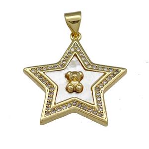 Copper Star Pendant Pave Shell Zirconia Bear 18K Gold Plated, approx 23mm [FN40026]