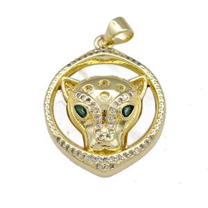 Copper Leopard Pendant Pave Shell Zirconia 18K Gold Plated, approx 21-25mm [FN40028]
